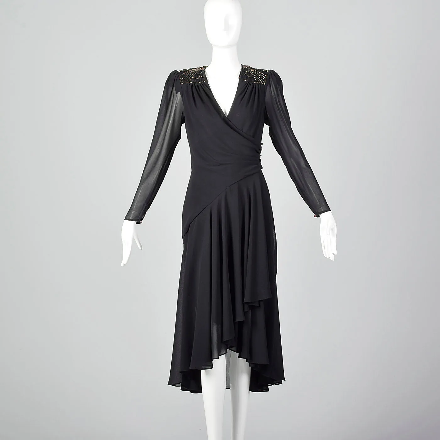 1980s Casadei Black Wrap Dress