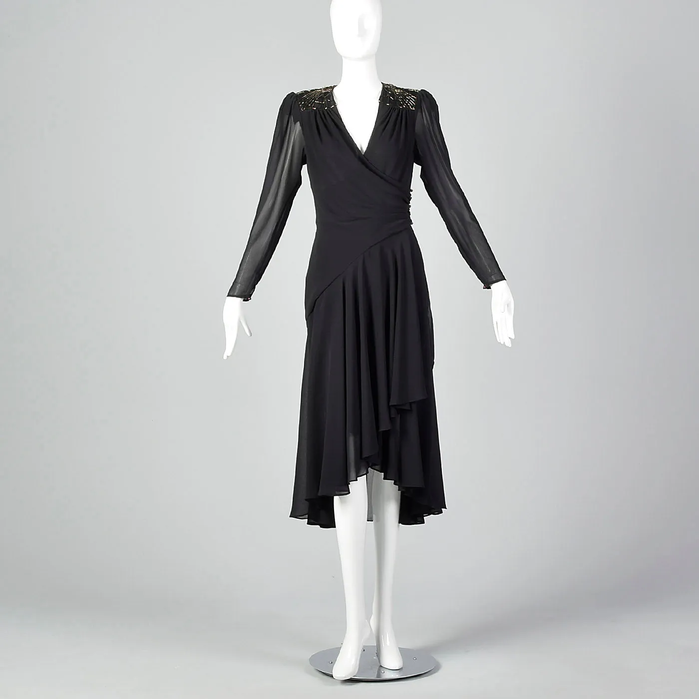 1980s Casadei Black Wrap Dress