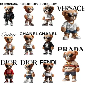 20 Teddy Bear Brands Streetwear Designs Bundle PNG