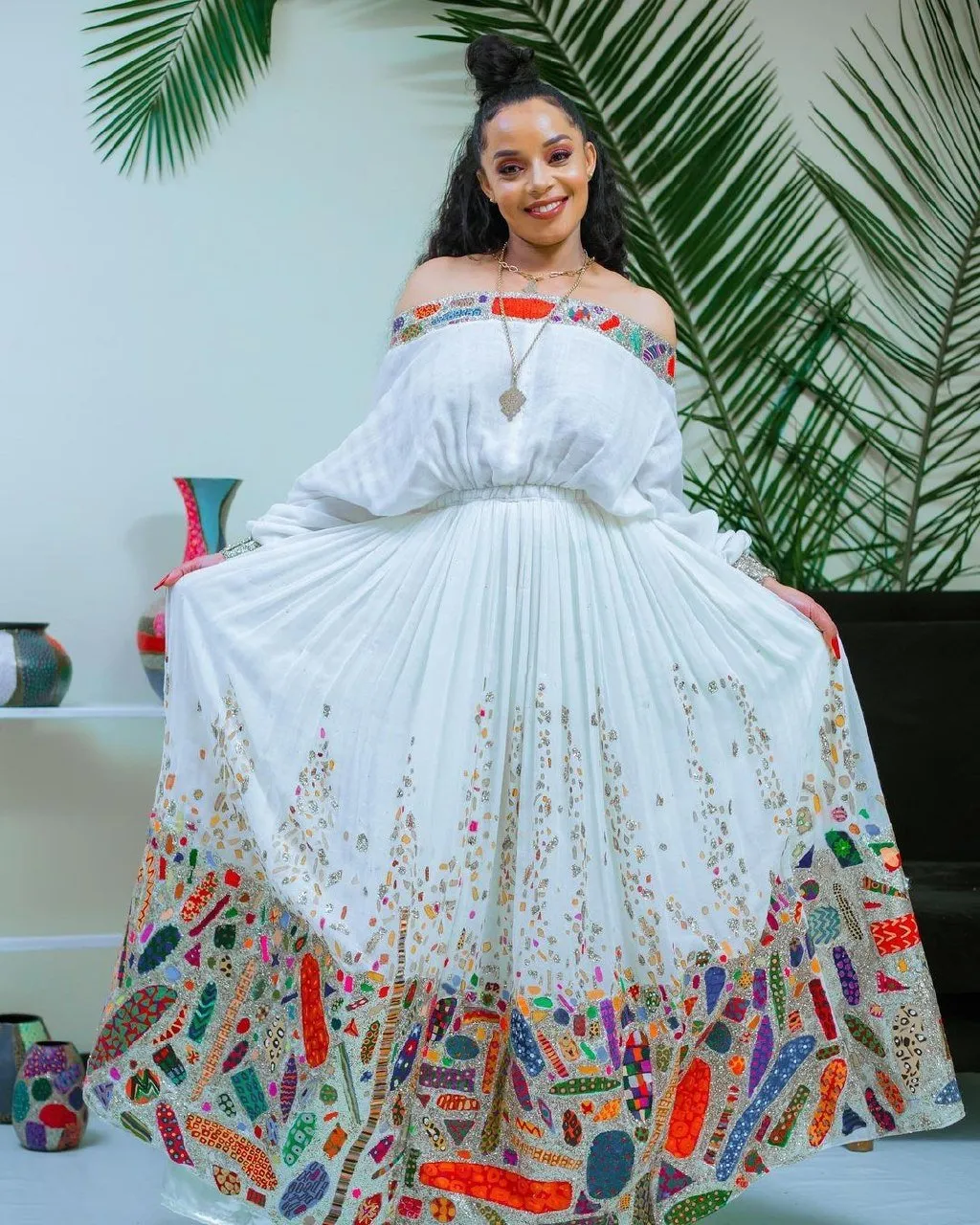 A Beautiful Habesha kemis with Ornate Tilf Embroidery and Luxurious Menen Fabric habesha dress , Eritrean dress