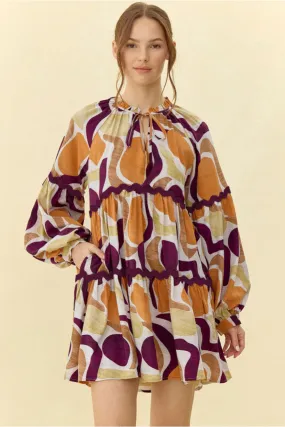 Abstract Print Dress- Eggplant/Toffee