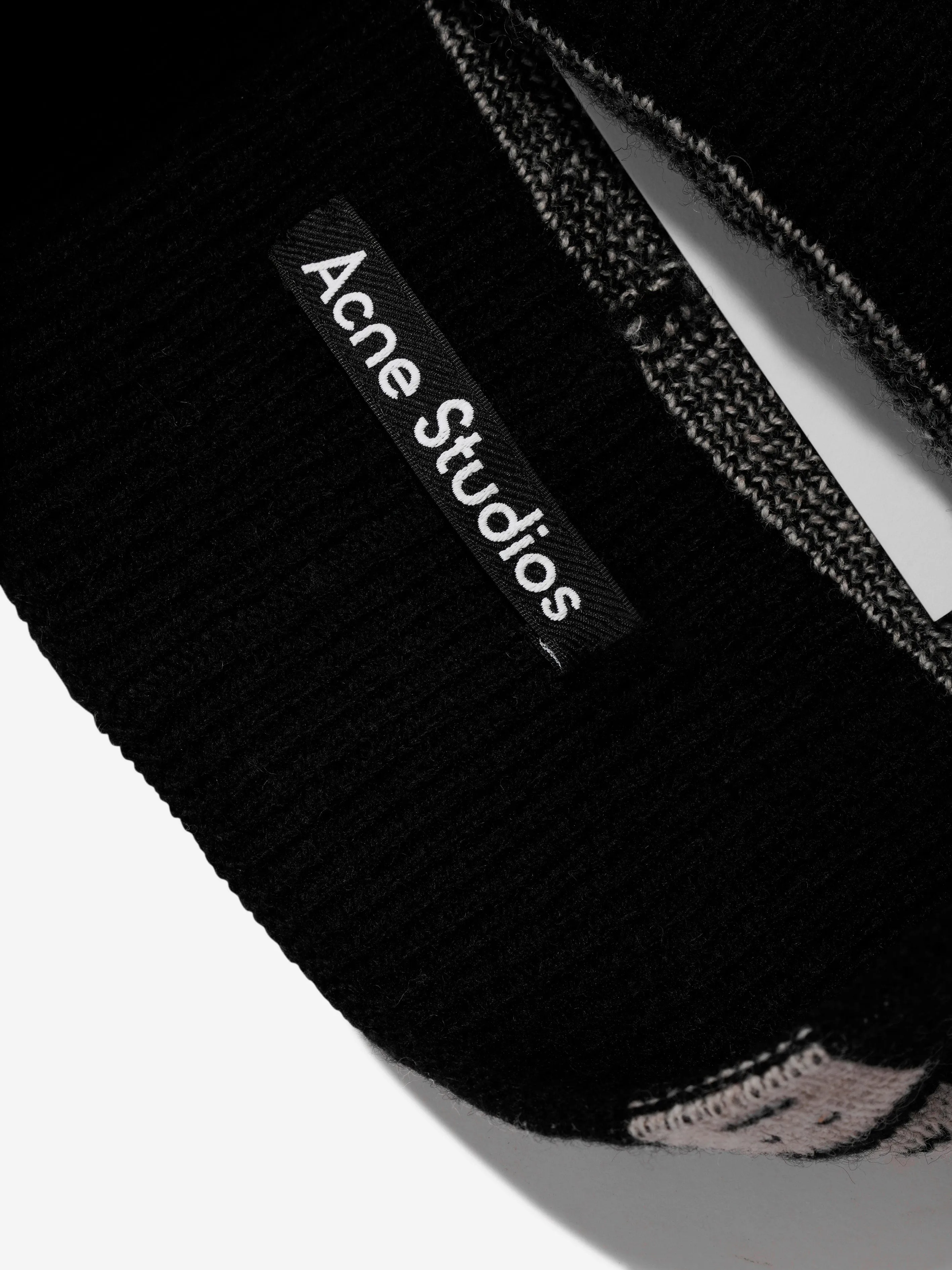 Acne Studios Kids Wool Face Logo Beanie Hat in Black