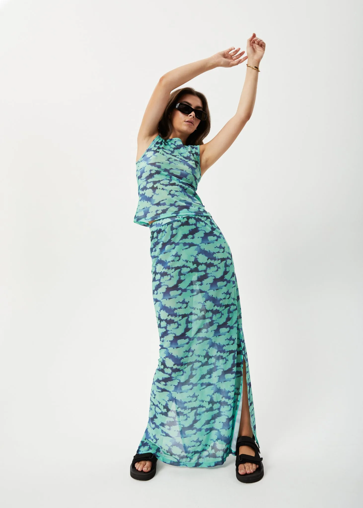 AFENDS Womens Liquid - Sheer Maxi Skirt - Jade Floral