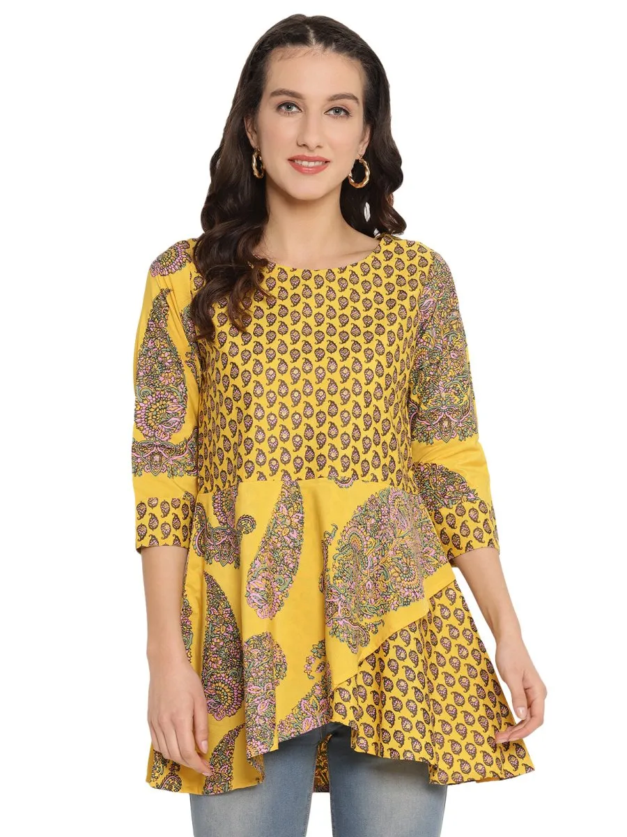 Ahalyaa Mustard Printed Layerd Tunic