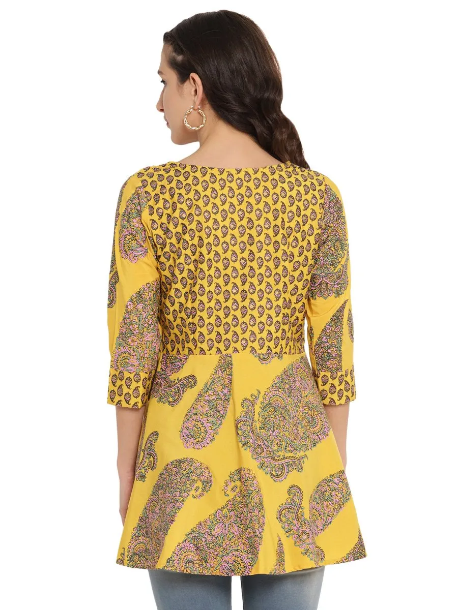 Ahalyaa Mustard Printed Layerd Tunic