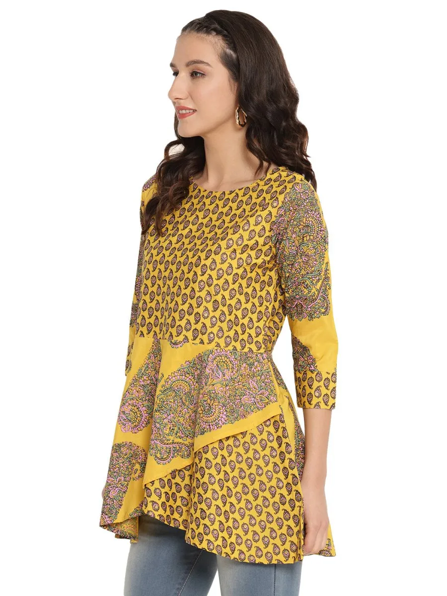 Ahalyaa Mustard Printed Layerd Tunic