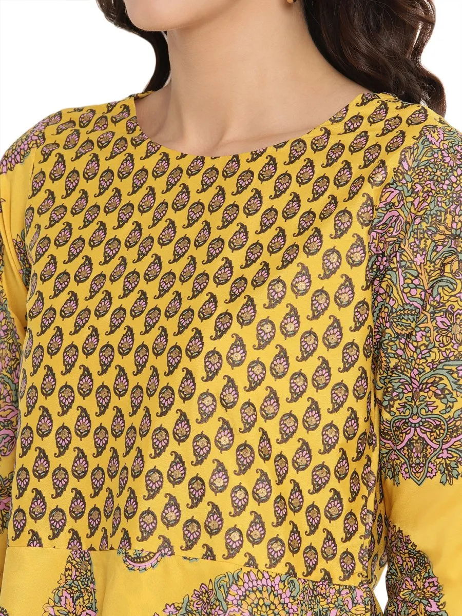 Ahalyaa Mustard Printed Layerd Tunic