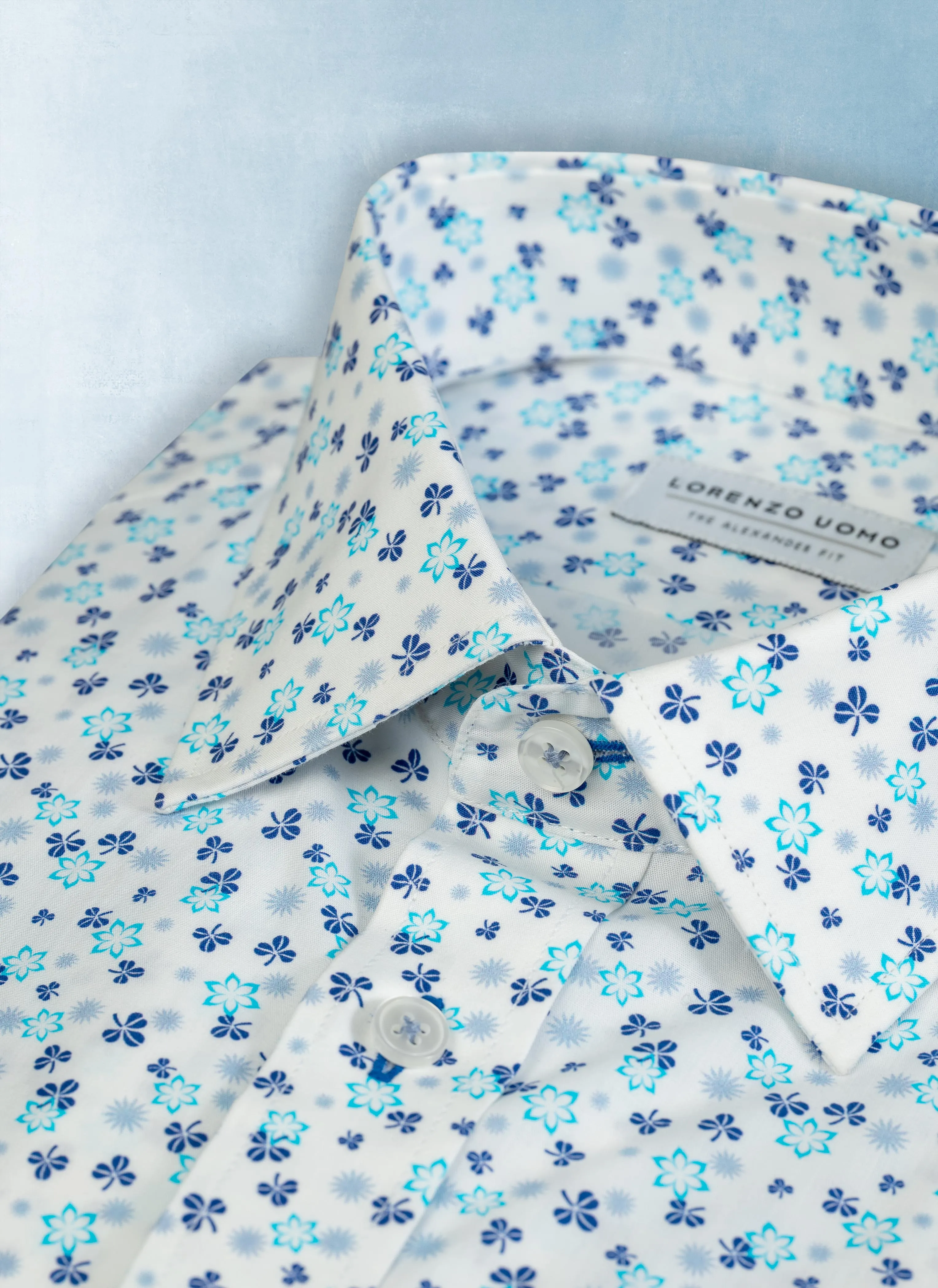 Alexander in Printed Multi-Blue "Clovers" Shirt