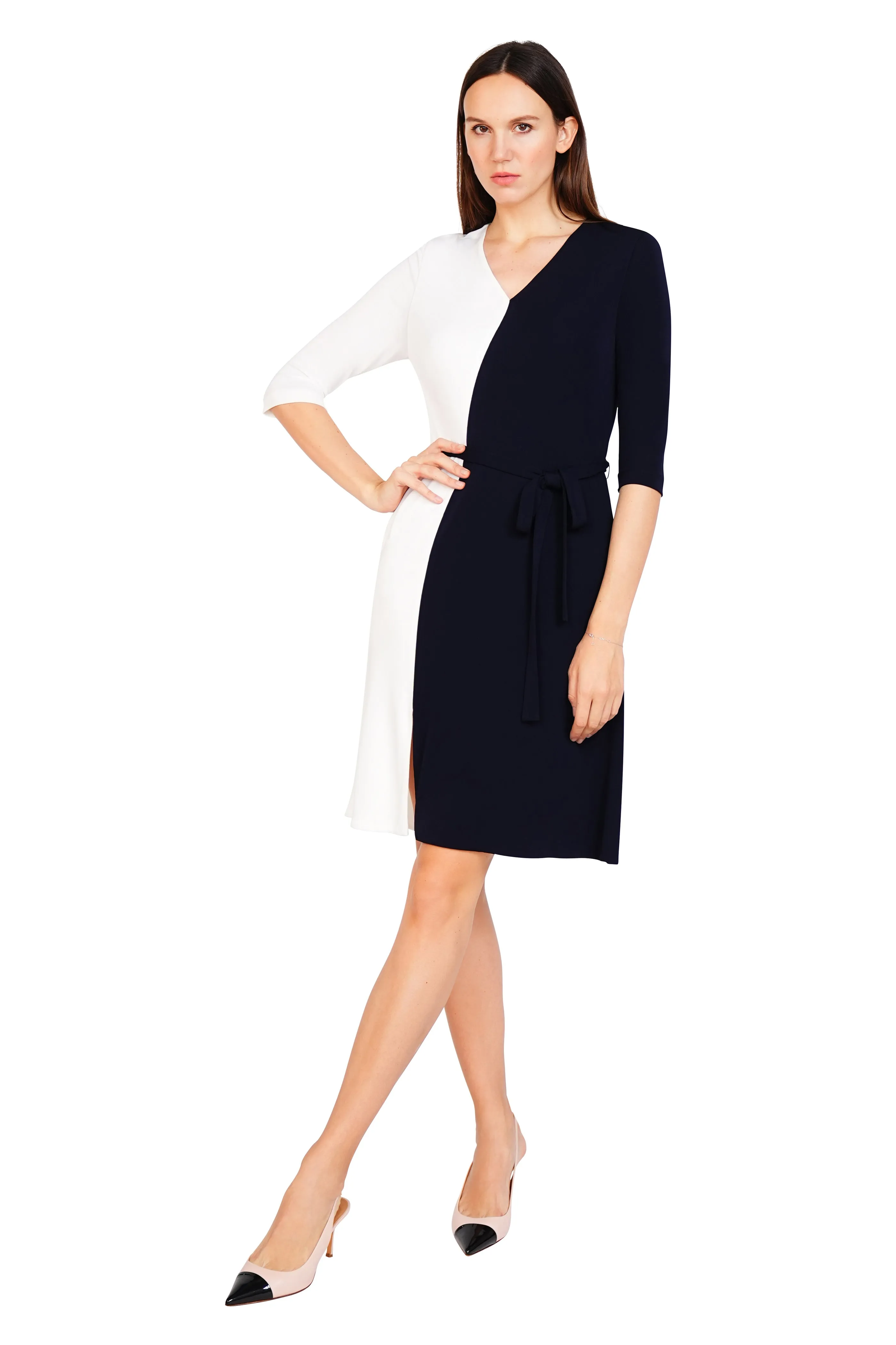 Anna Mid Sleeves Two-Toned Jersey Dress