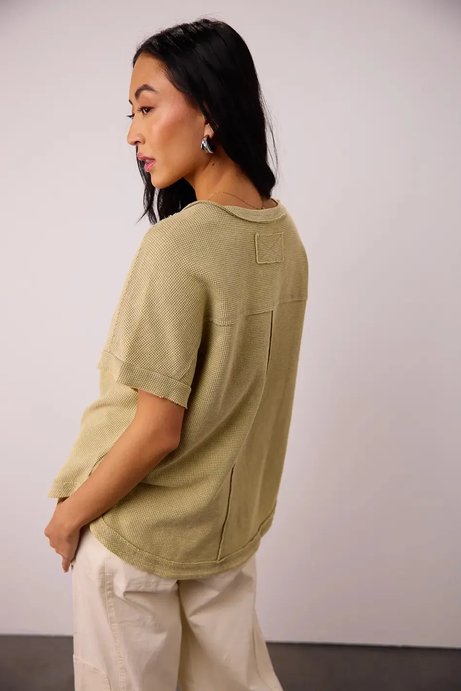 Ariella Waffle Knit Top in Sage - FINAL SALE