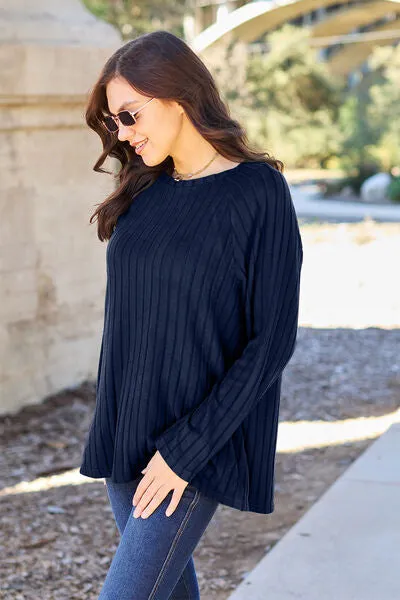 Basic Bae Full Size Ribbed Round Neck Long Sleeve Knit Top Sweater