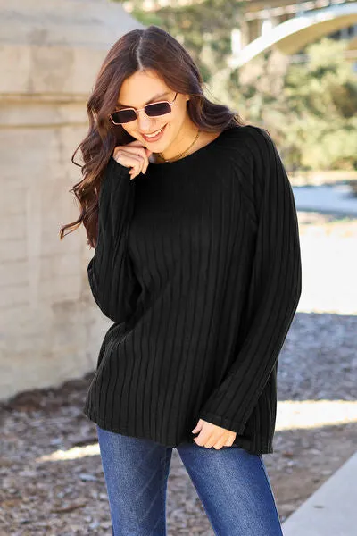 Basic Bae Full Size Ribbed Round Neck Long Sleeve Knit Top Sweater