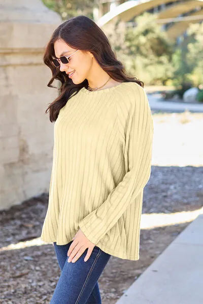 Basic Bae Full Size Ribbed Round Neck Long Sleeve Knit Top Sweater