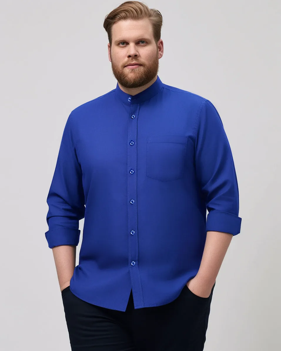 BIG & TALL Banded Collar Dress Shirts Solid Stretch Shirt with Pocket