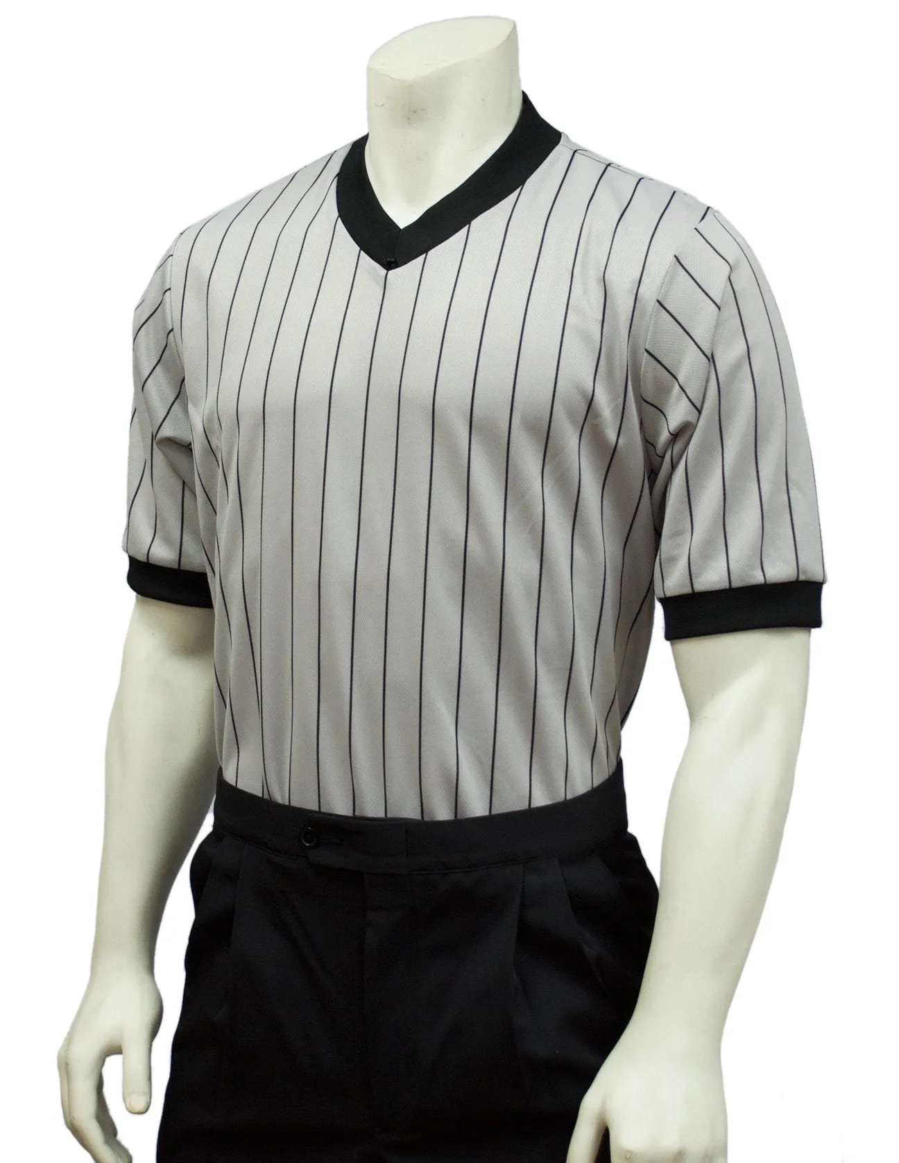 BKS204-Smitty Grey Elite Performance Interlock V-Neck Shirt w/ Black Pinstripes