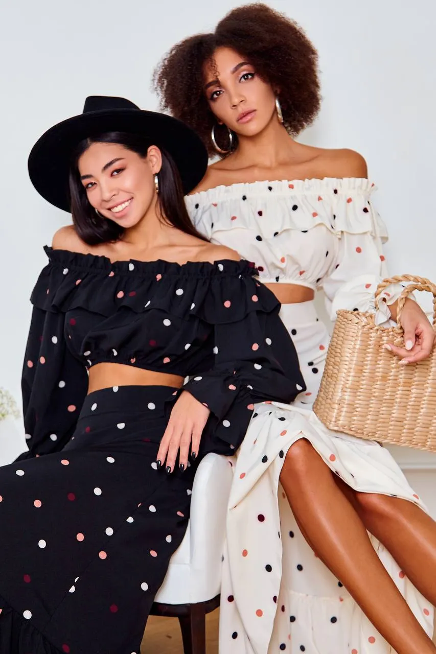 Black Polka Dot Top & Maxi Skirt 2-Piece Set