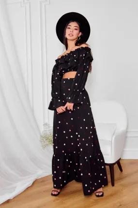 Black Polka Dot Top & Maxi Skirt 2-Piece Set