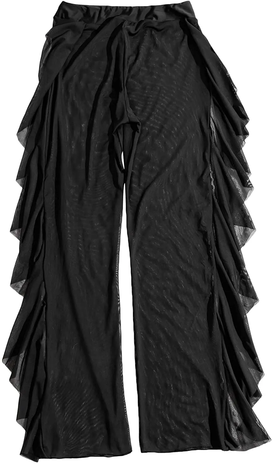 Black Sheer Mesh Ruffle Beach Bottom Cover up Pants