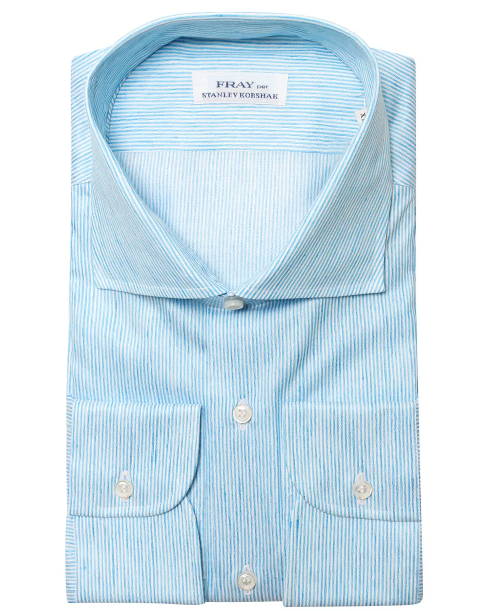 Blue and White Micro Striped Cotton Blend Dress Shirt