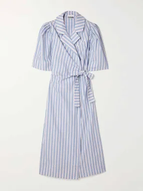 Blue stripe cotton wrap dress