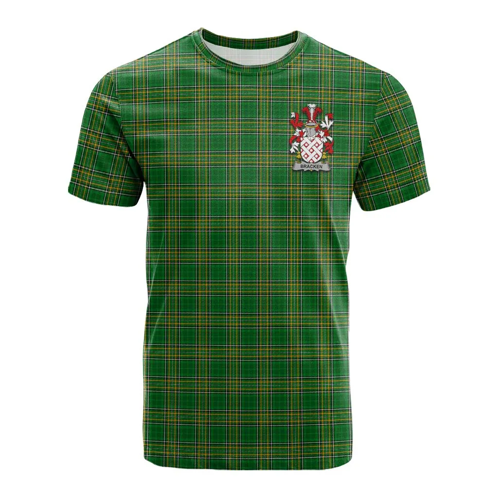 Bracken Irish Clan Tartan Cotton T-shirt with Coat of Arms