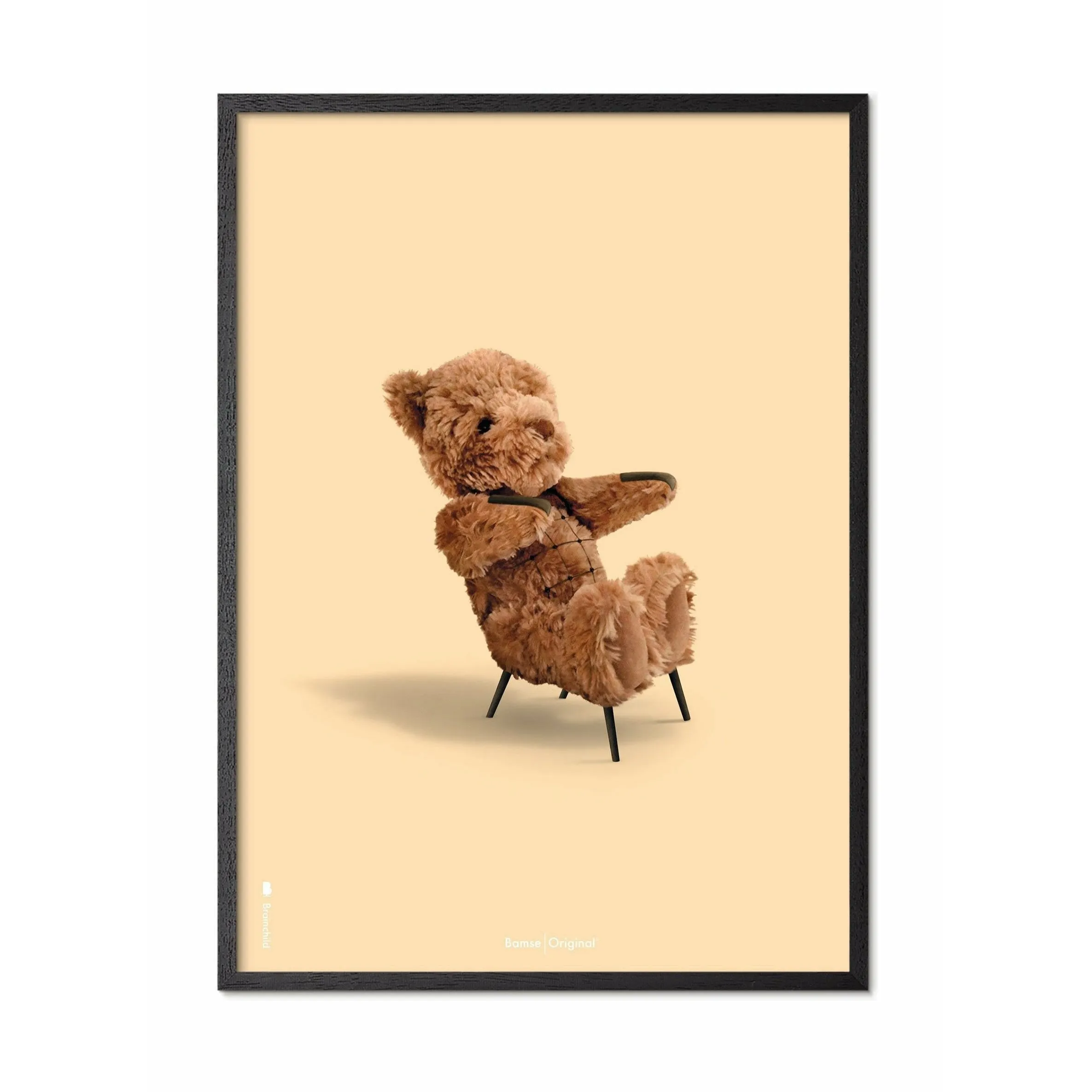 Brainchild Teddy Bear Classic Poster, Frame Made Of Black Lacquered Wood 50x70 Cm, Sand Colored Background