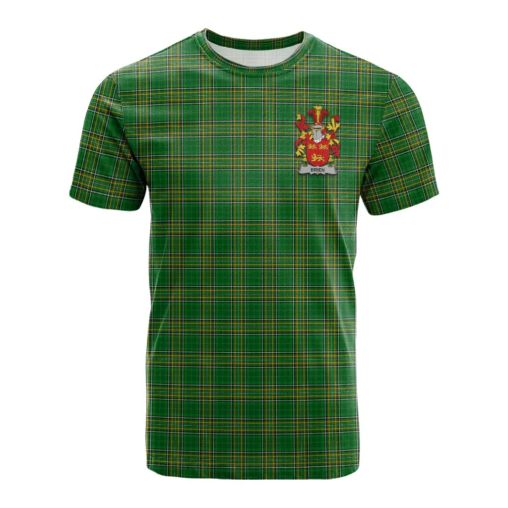 Brien Irish Clan Tartan Cotton T-shirt with Coat of Arms