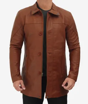 Bristol Brown Real Leather Car Coat Mens