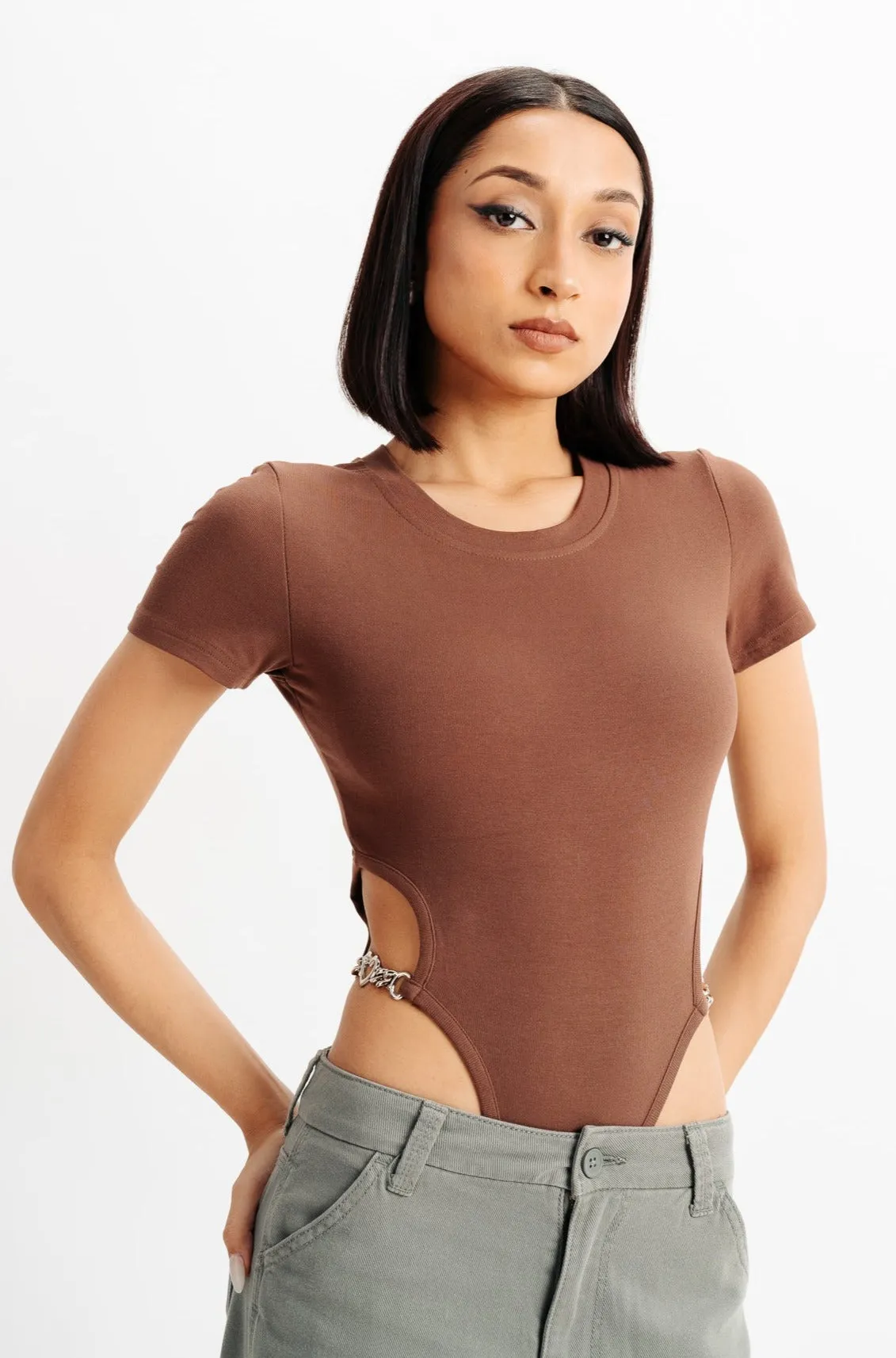 Brown Bodysuit Knit Top