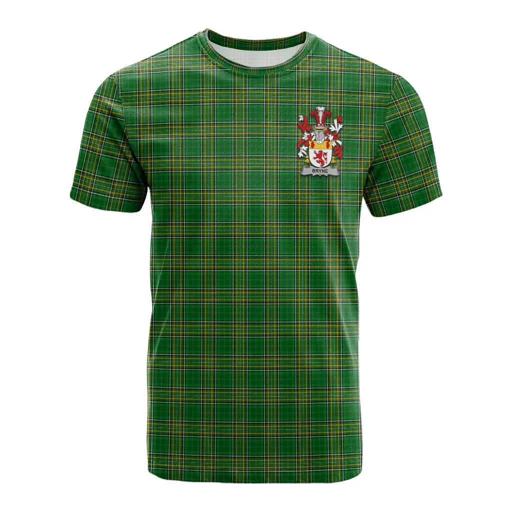 Bryne Irish Clan Tartan Cotton T-shirt with Coat of Arms