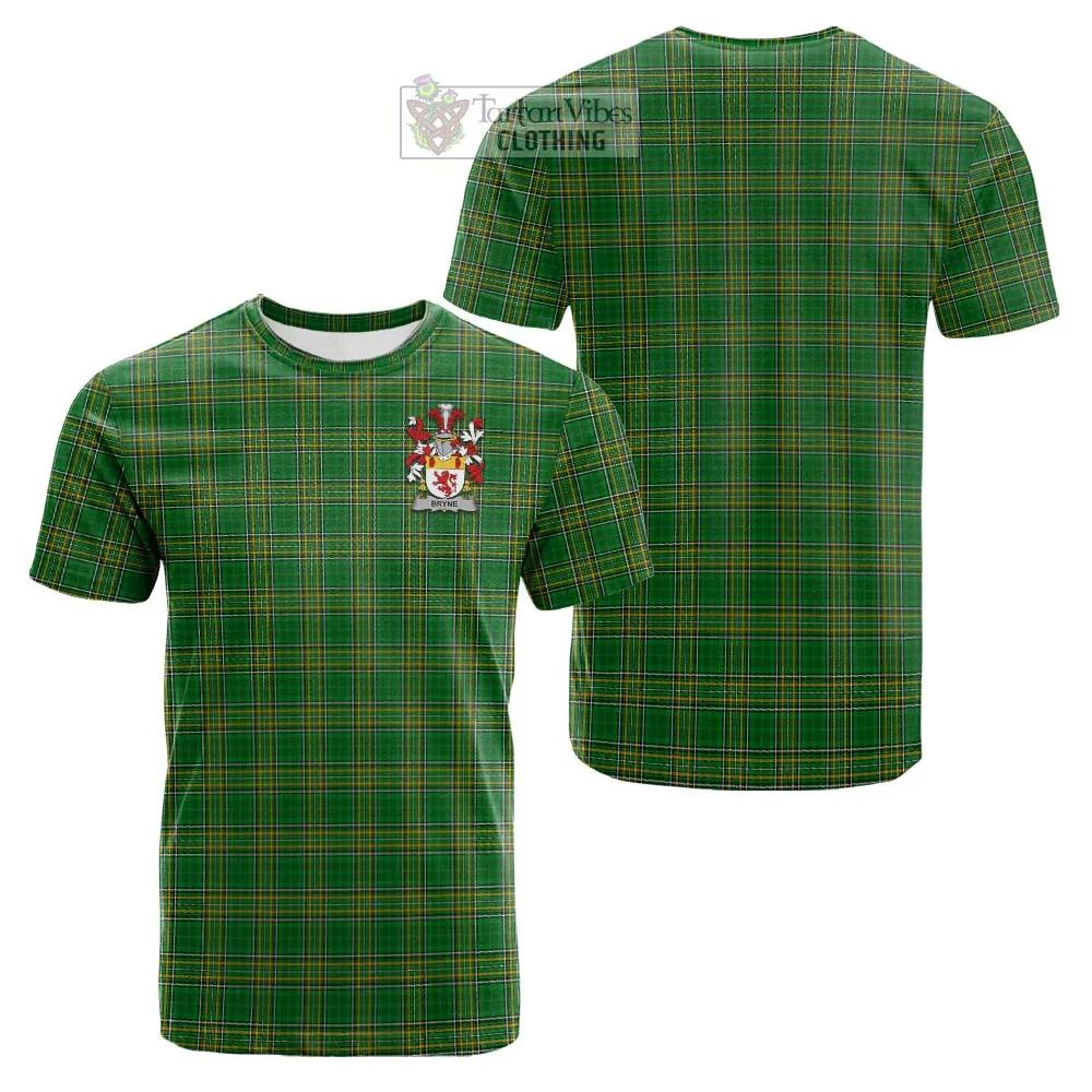 Bryne Irish Clan Tartan Cotton T-shirt with Coat of Arms