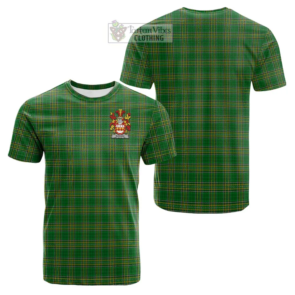 Burges Irish Clan Tartan Cotton T-shirt with Coat of Arms