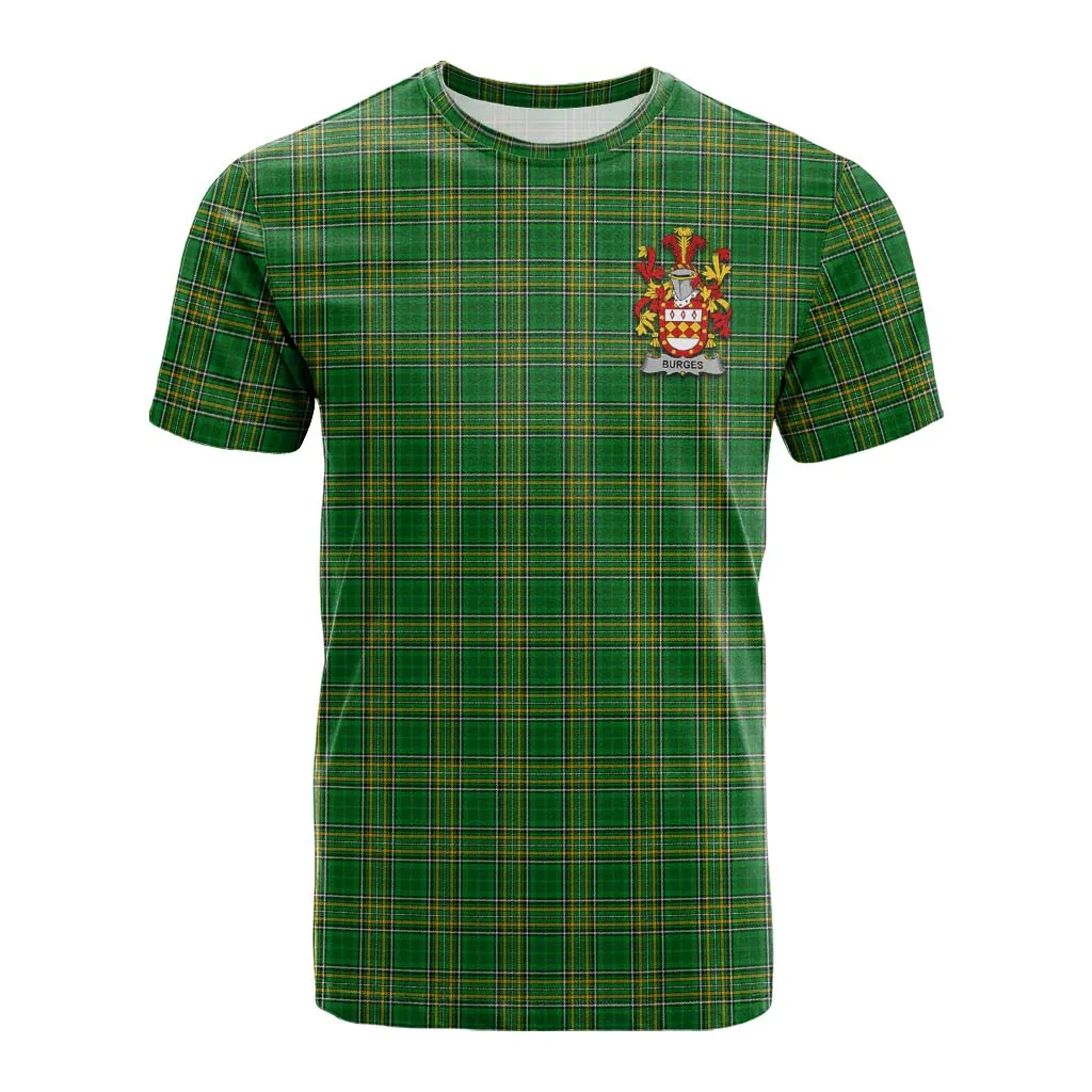 Burges Irish Clan Tartan Cotton T-shirt with Coat of Arms