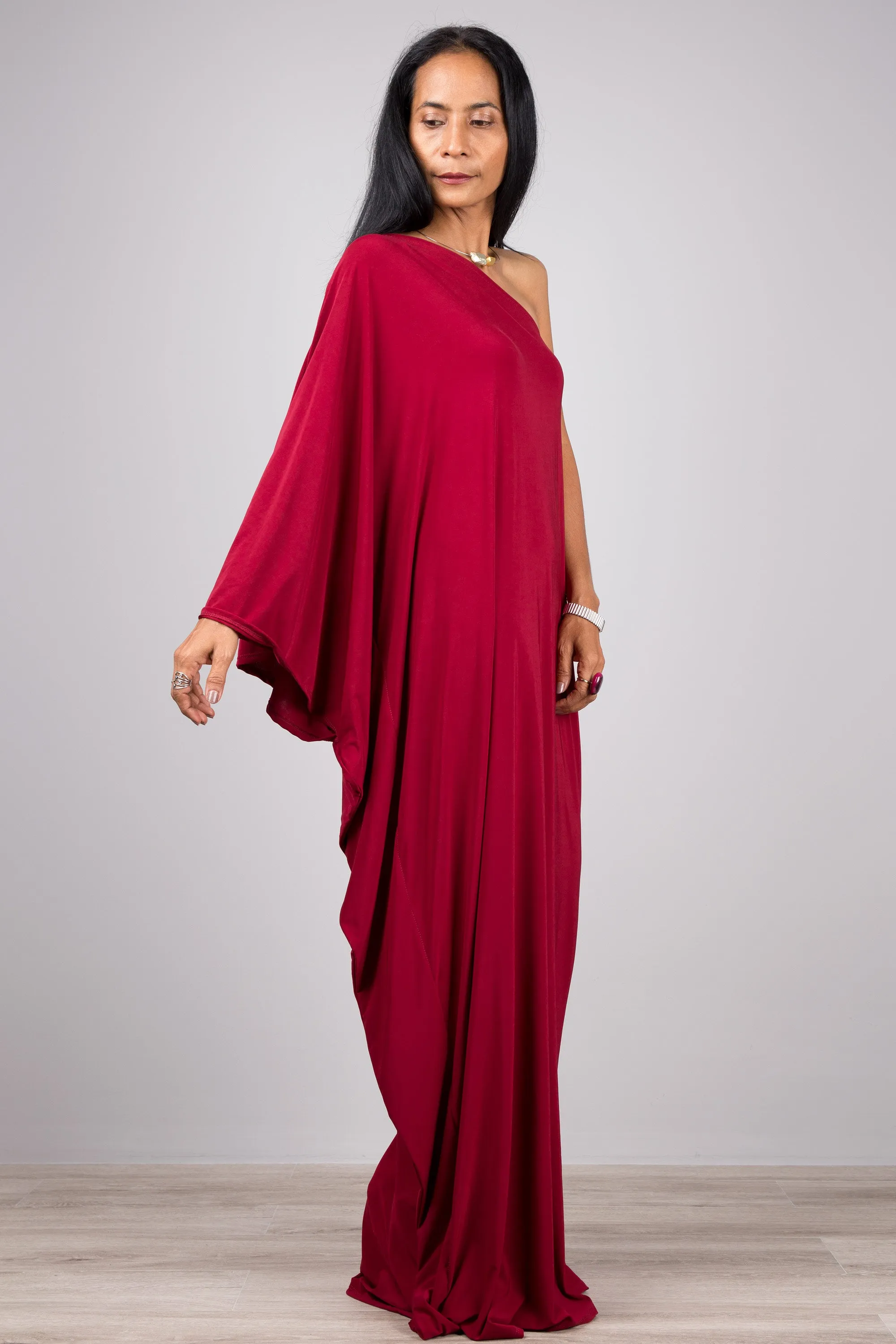 Burgundy Red one shoulder dress