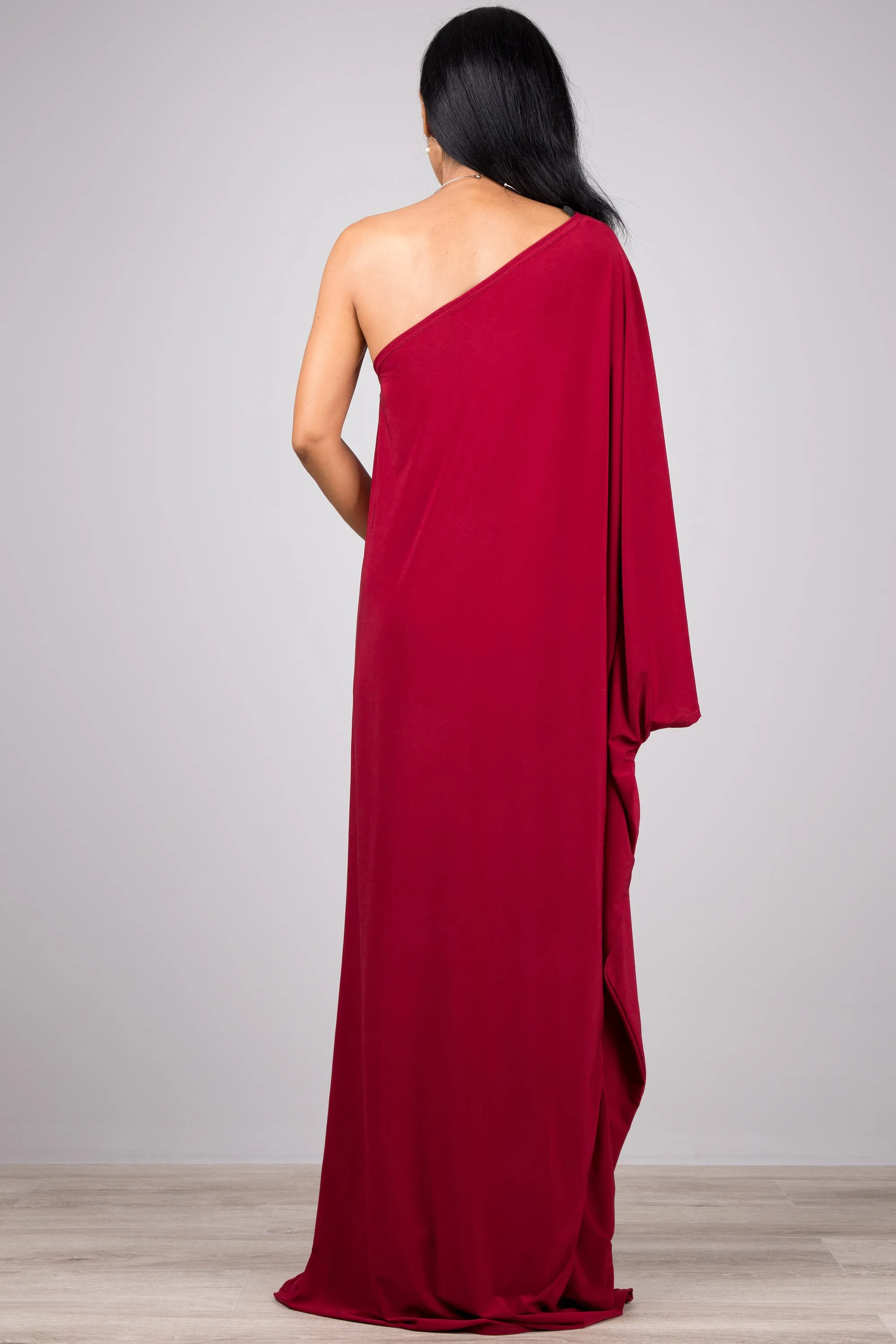 Burgundy Red one shoulder dress