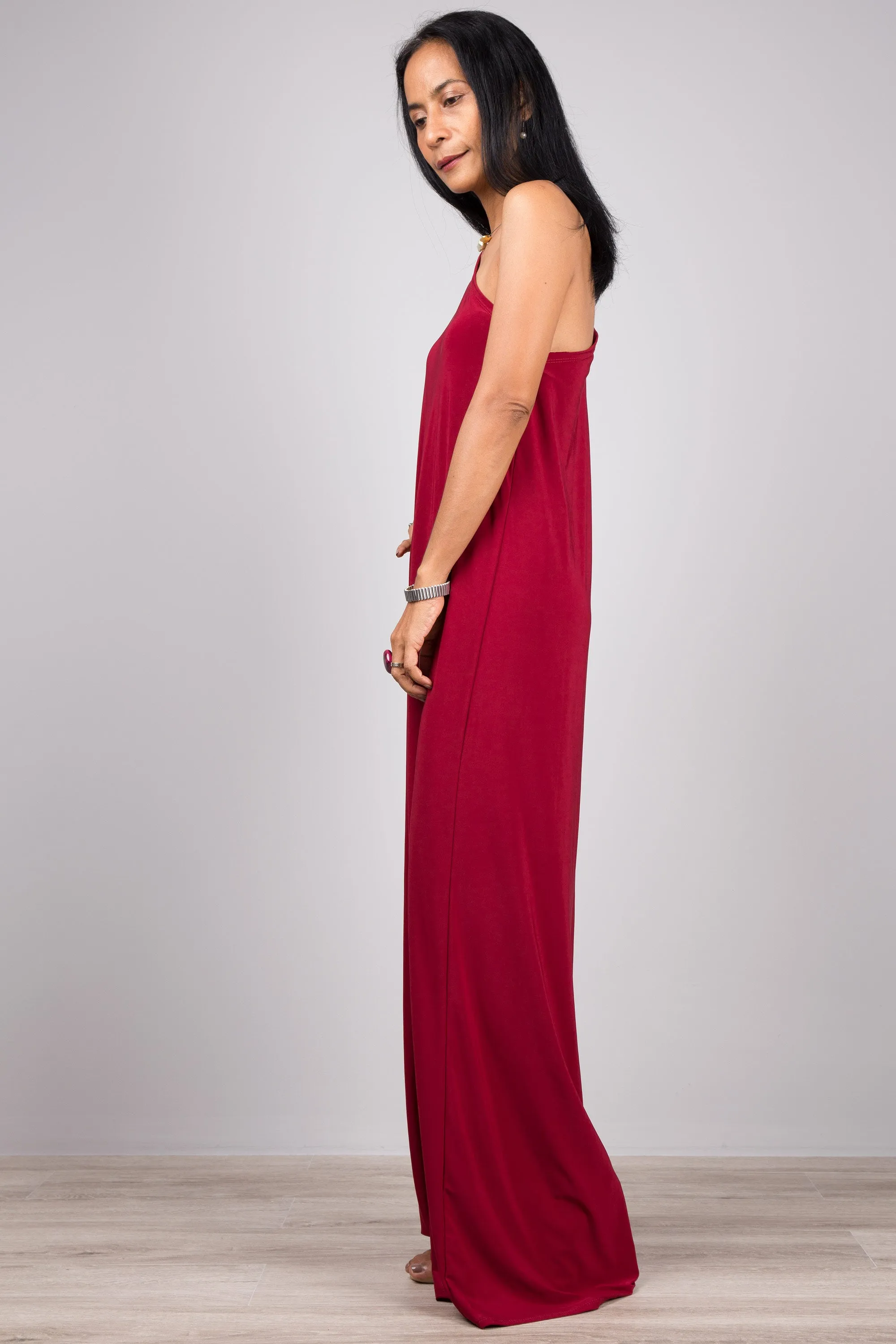 Burgundy Red one shoulder dress