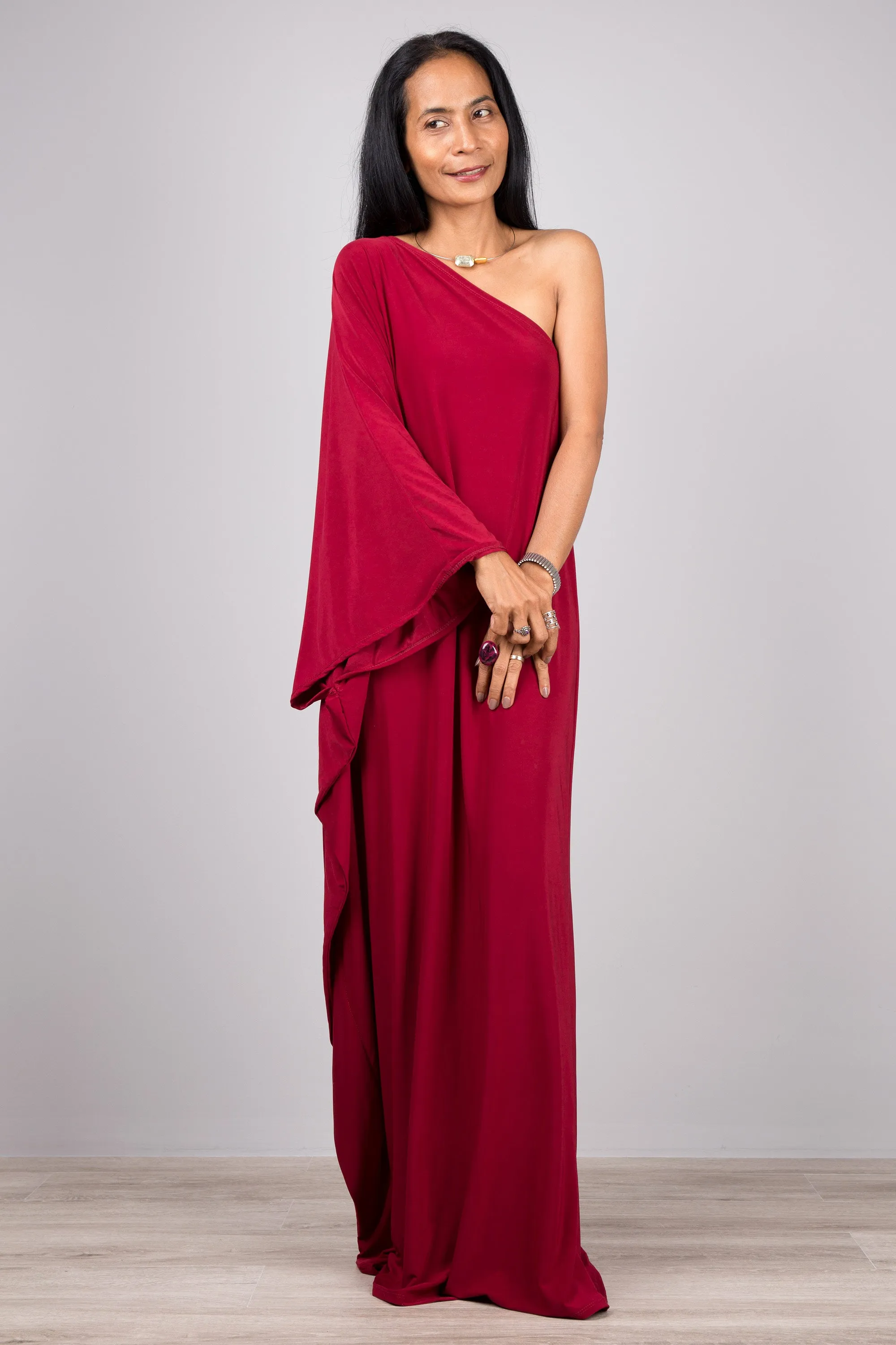 Burgundy Red one shoulder dress