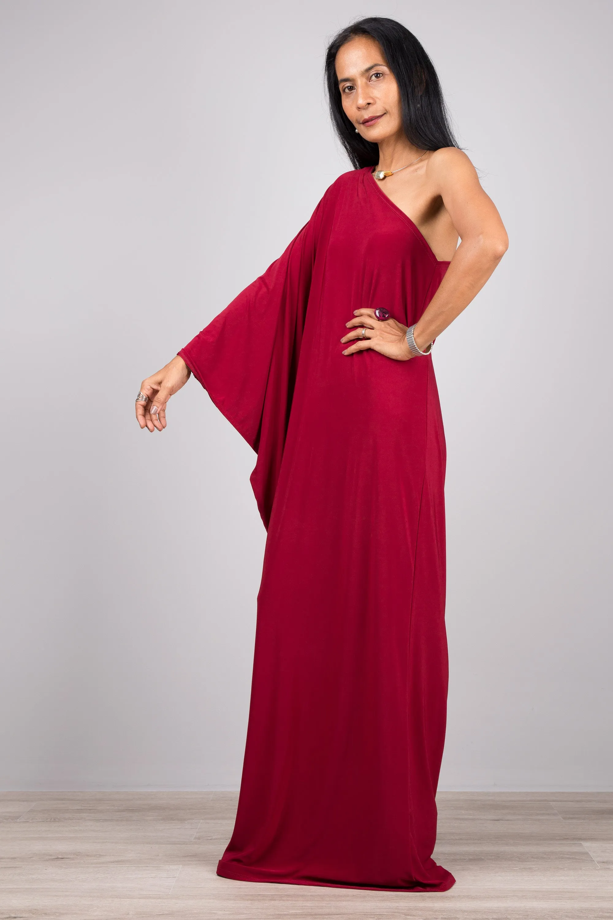 Burgundy Red one shoulder dress