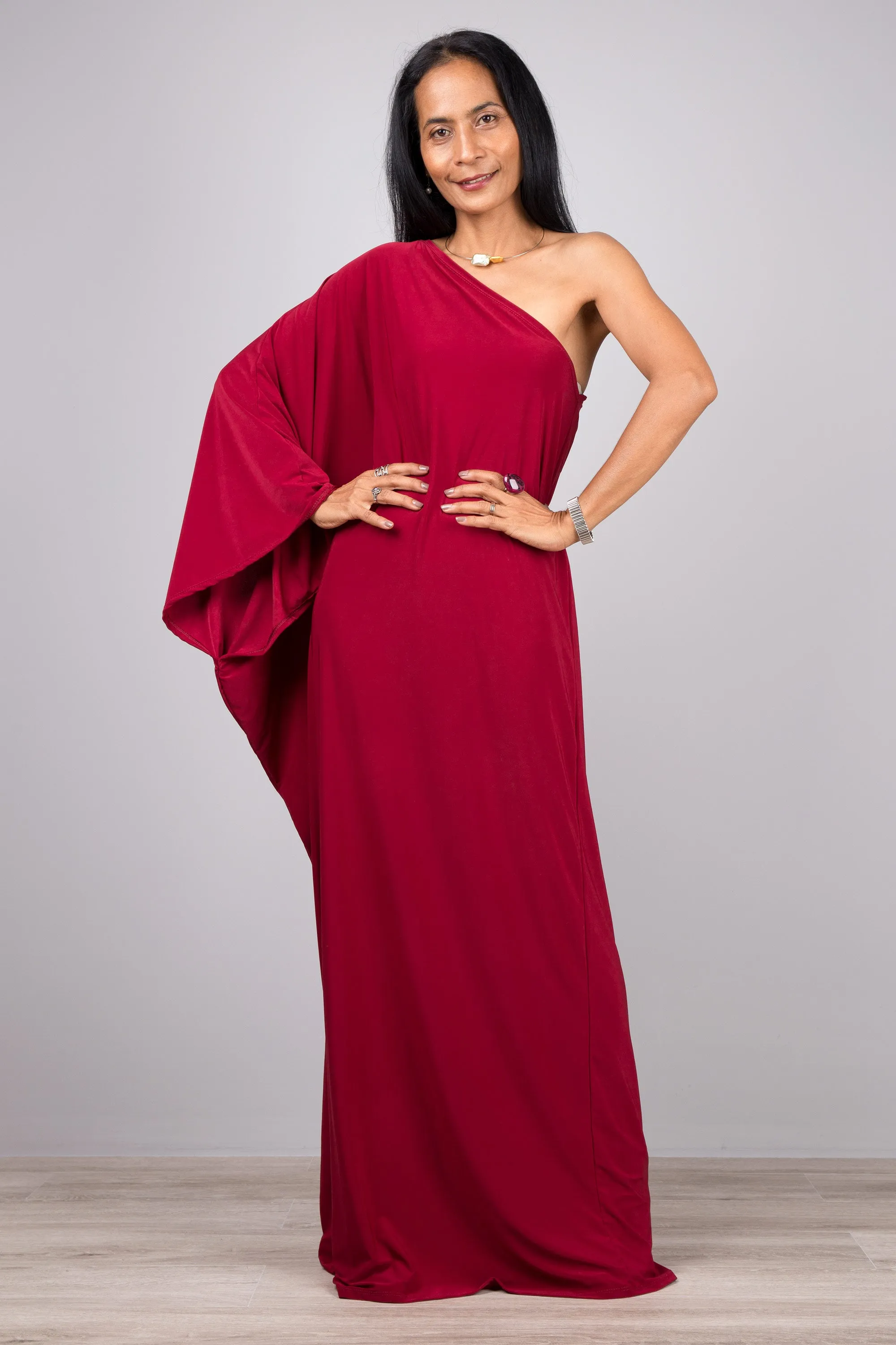 Burgundy Red one shoulder dress