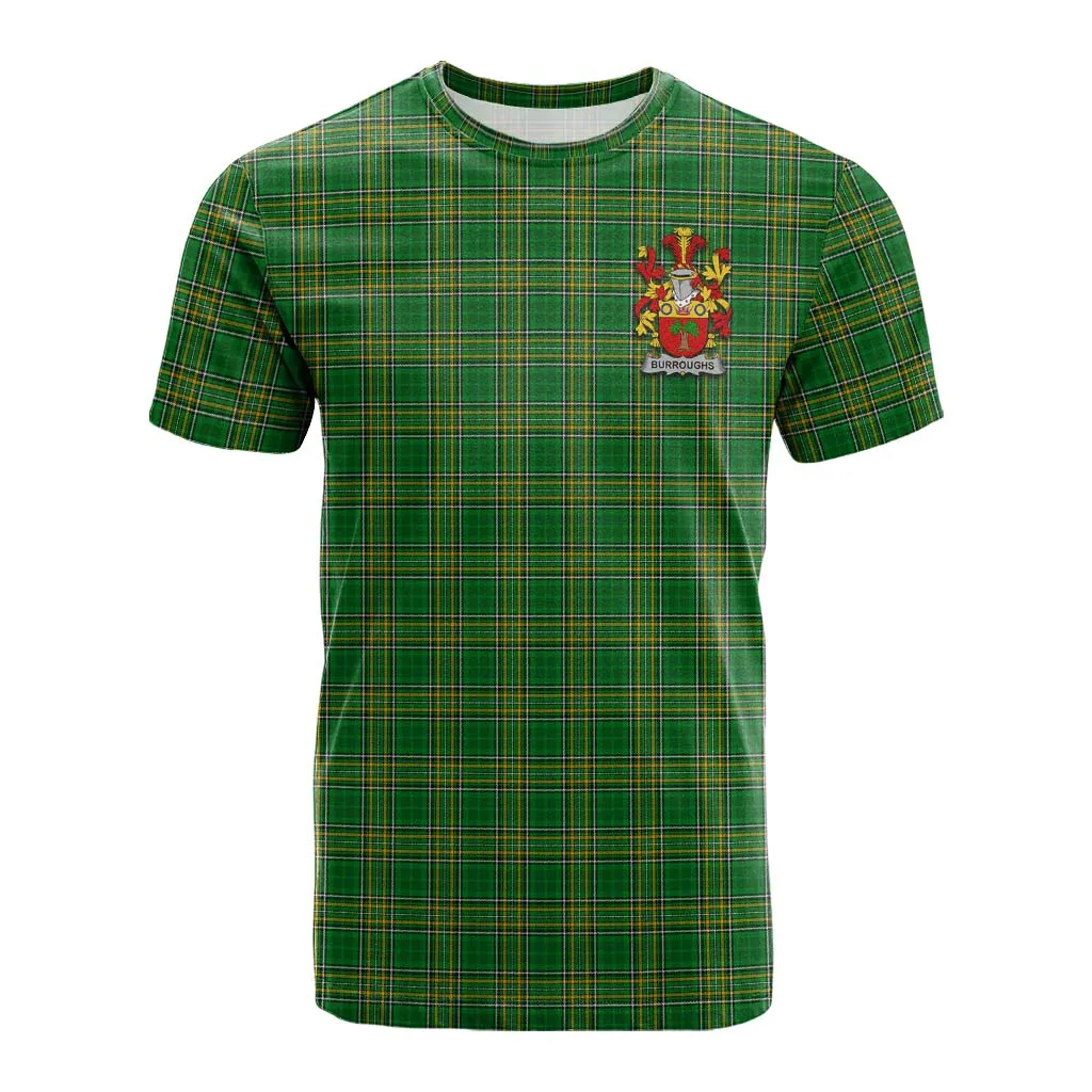 Burroughs Irish Clan Tartan Cotton T-shirt with Coat of Arms