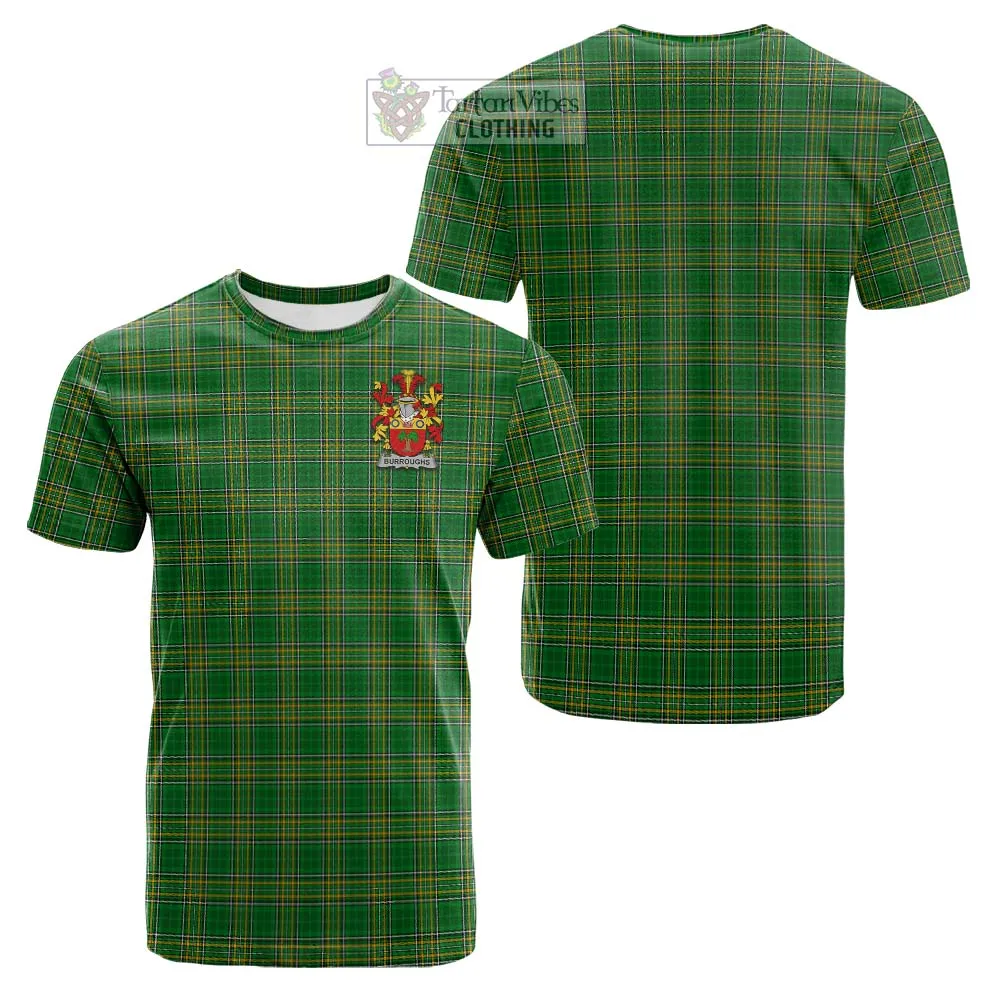 Burroughs Irish Clan Tartan Cotton T-shirt with Coat of Arms