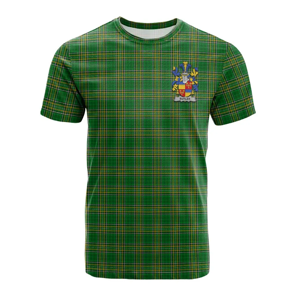 Butler Irish Clan Tartan Cotton T-shirt with Coat of Arms