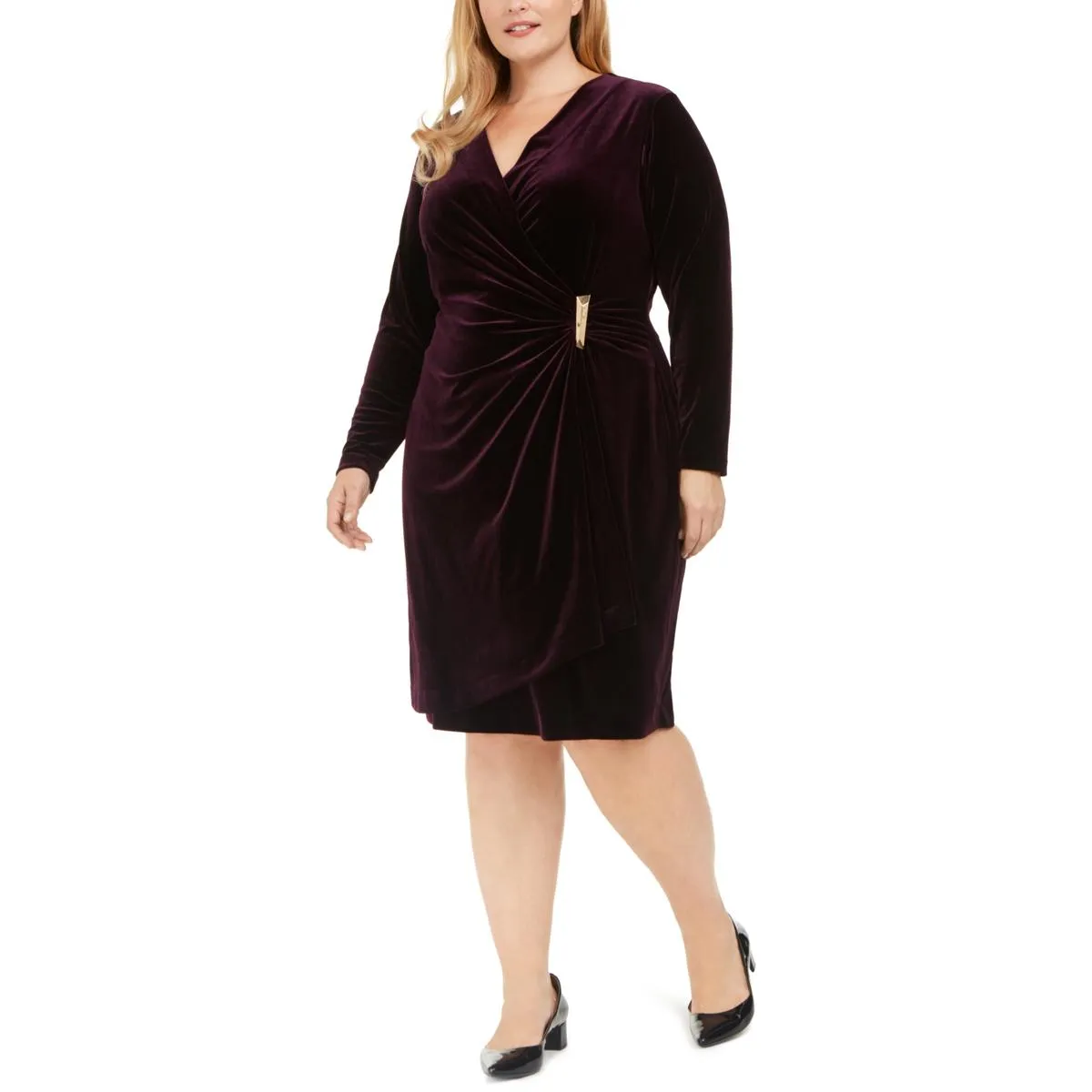 Calvin Klein Womens Velvet Faux Wrap Wrap Dress