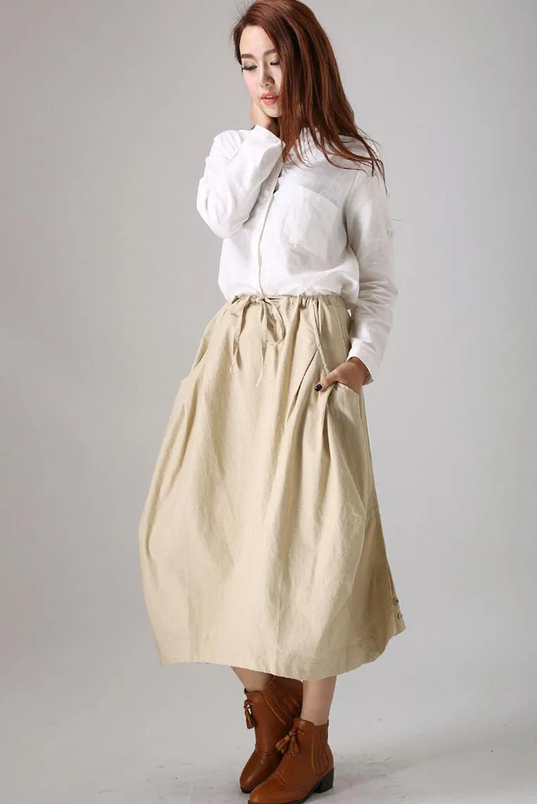 Casual linen skirt woman cotton skirt custom midi skirt in Beige 77912#