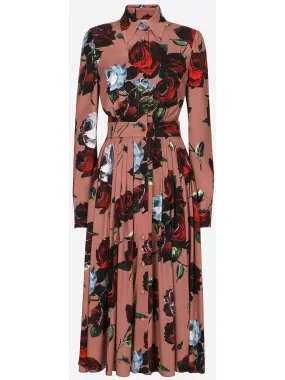 Charmeuse Shirt Dress with Vintage Rose Print