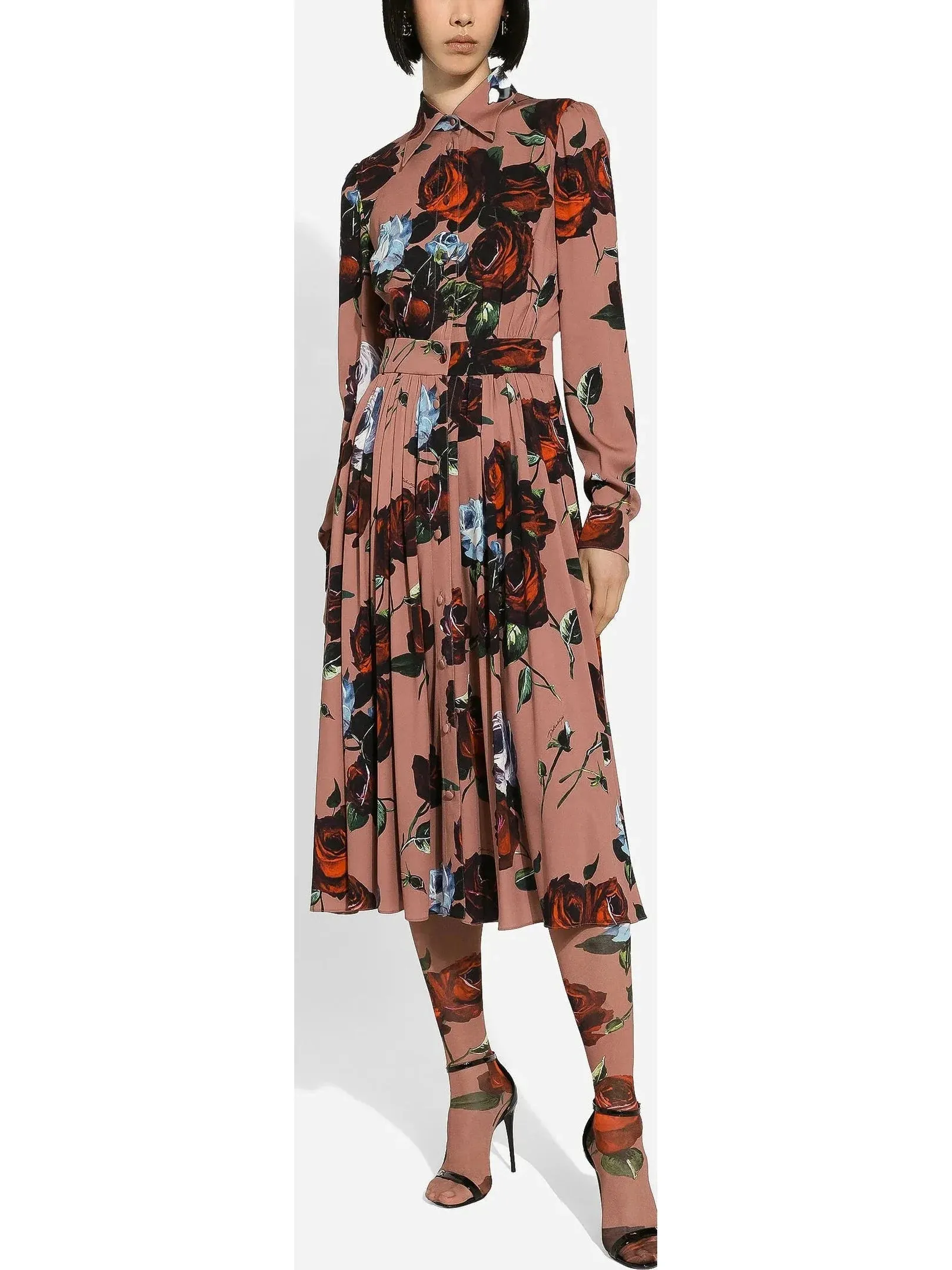 Charmeuse Shirt Dress with Vintage Rose Print