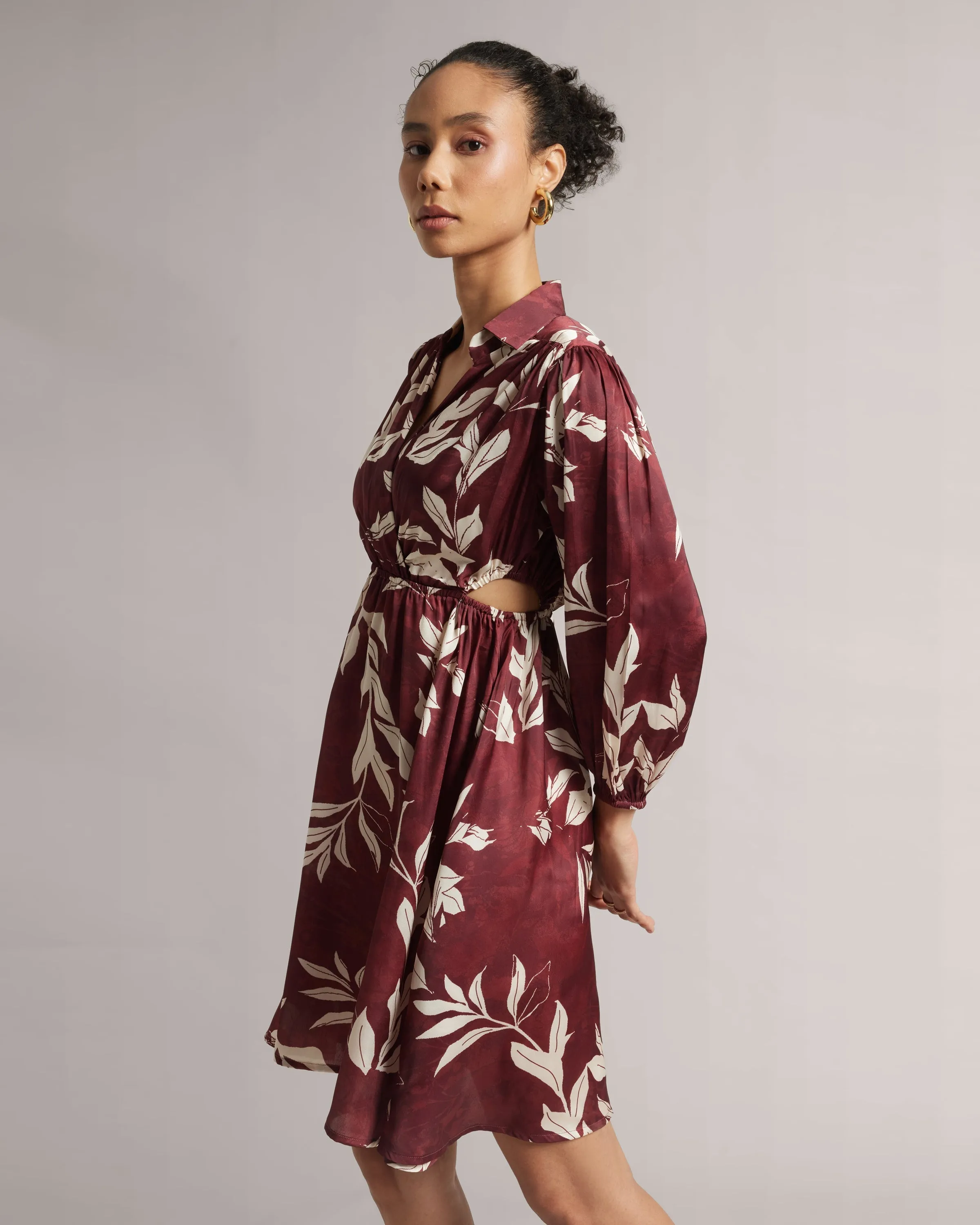 Chocolate Brown Waist Cut Wrap Dress