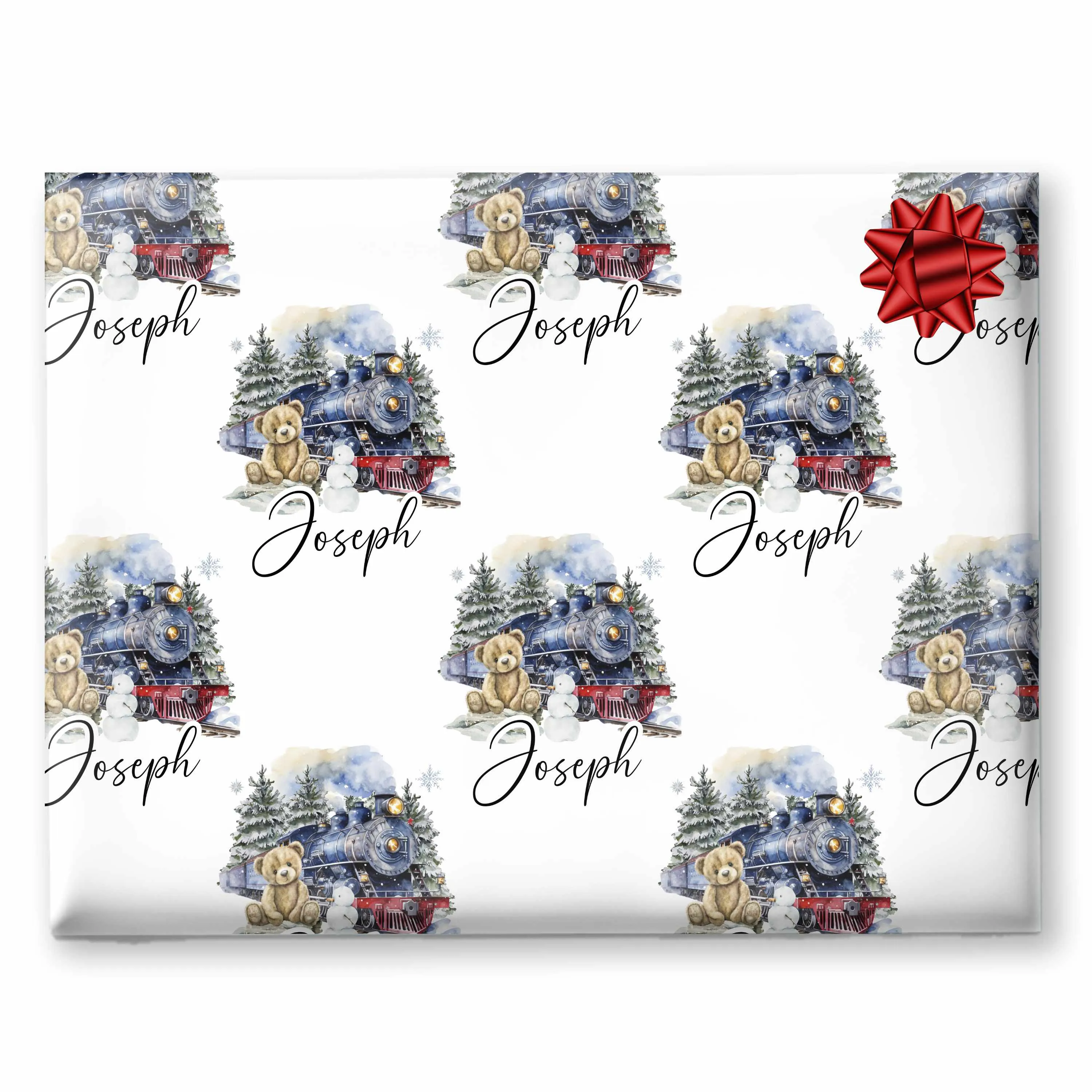 Christmas Wrapping Paper Gift Wrap For Children Teddy Bear Train