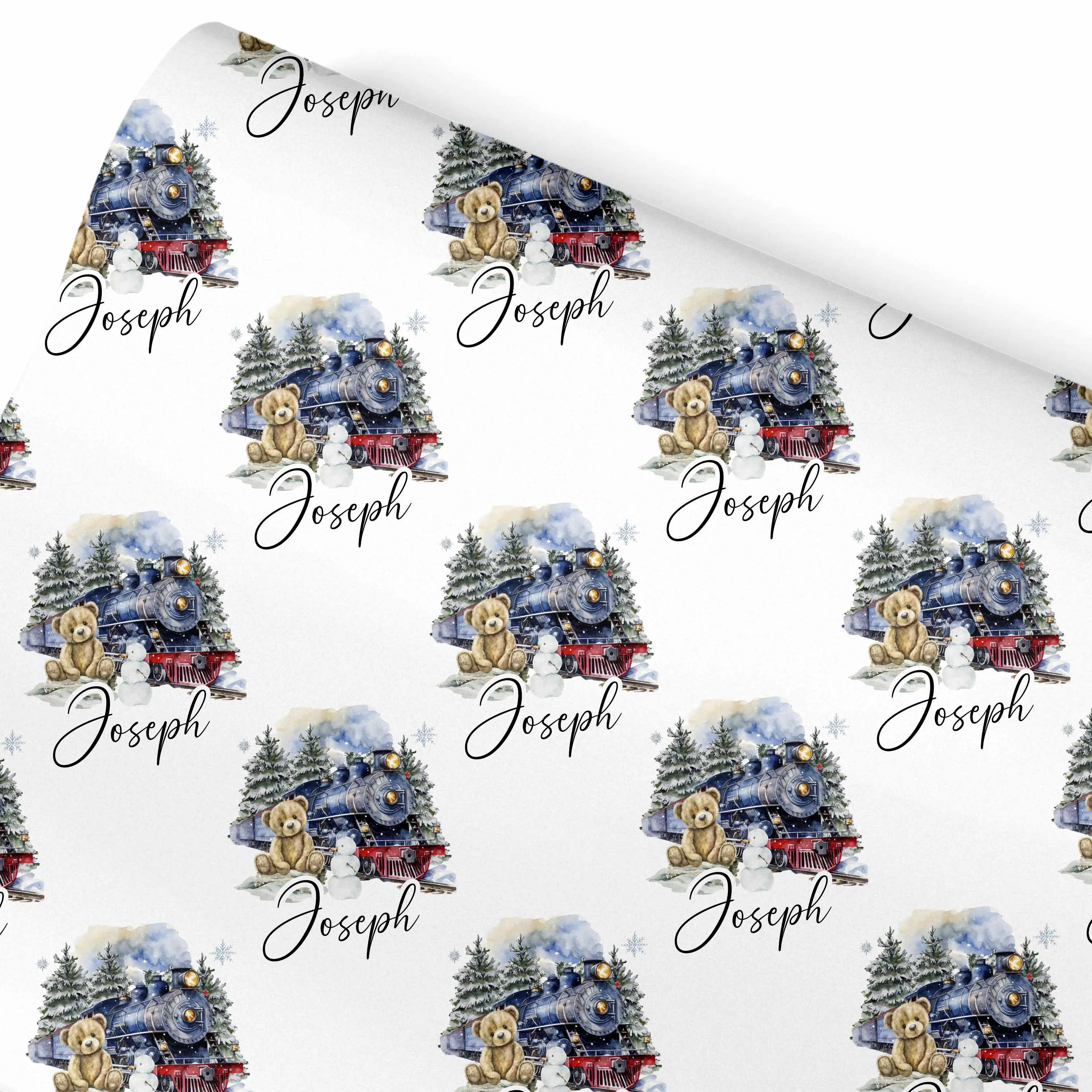 Christmas Wrapping Paper Gift Wrap For Children Teddy Bear Train