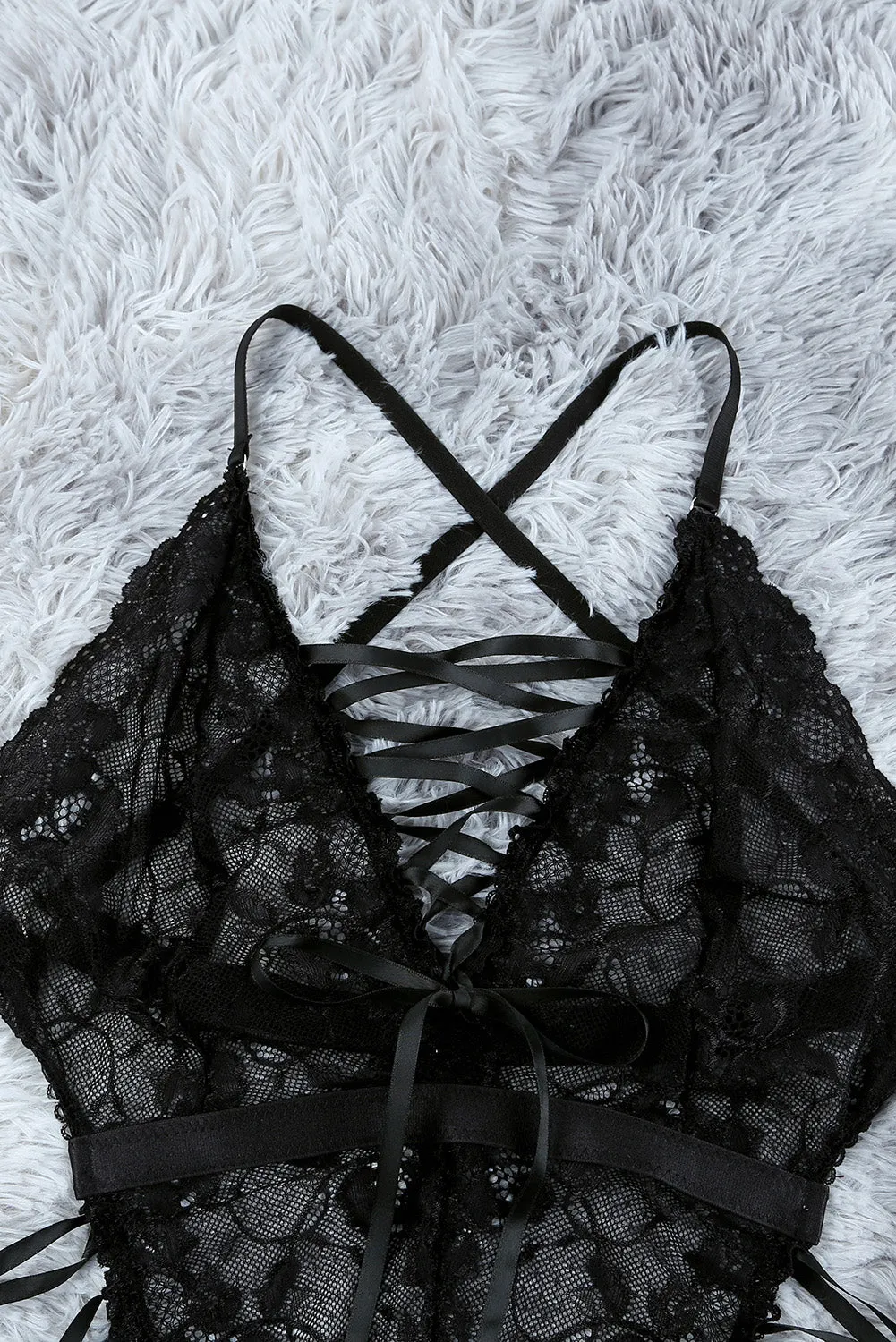 Criss Cross Strappy Snap Crotch Lace Teddy Lingerie